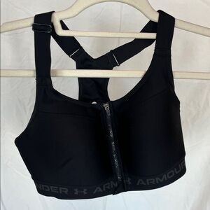 UA zip front, racer back, adjustable straps, high support Sports Bra
